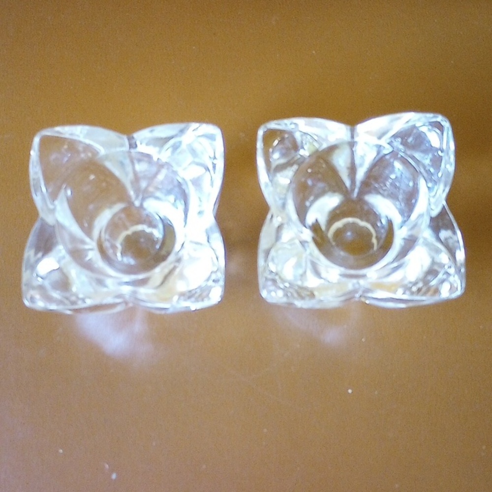 2 Vintage Leaded Glass Candle Holders